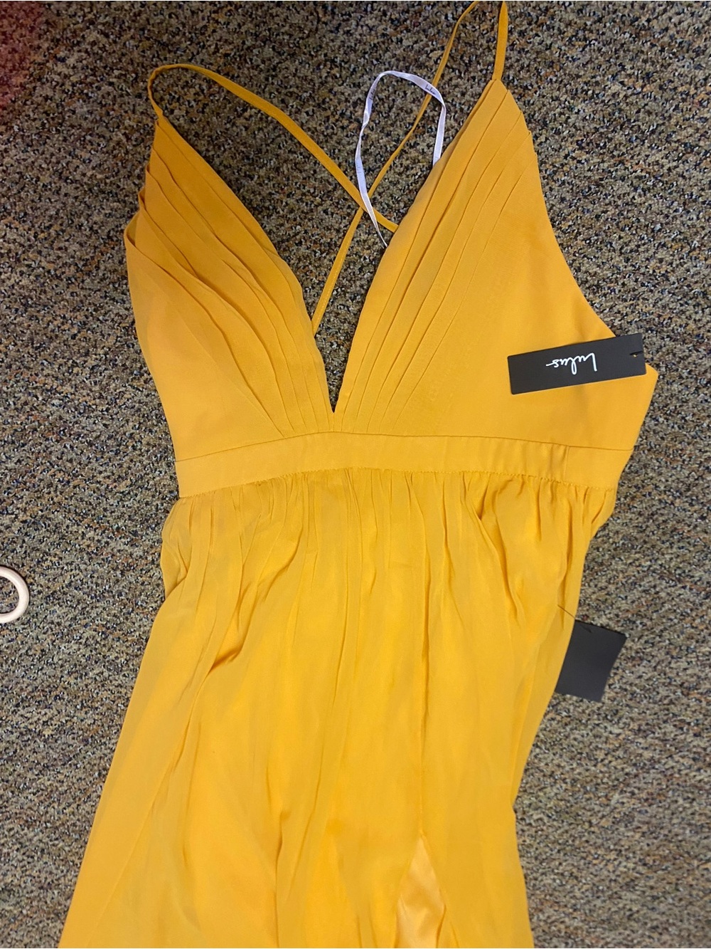 Lulu's Mustard Yellow Plunge V-Neck Prom Dress